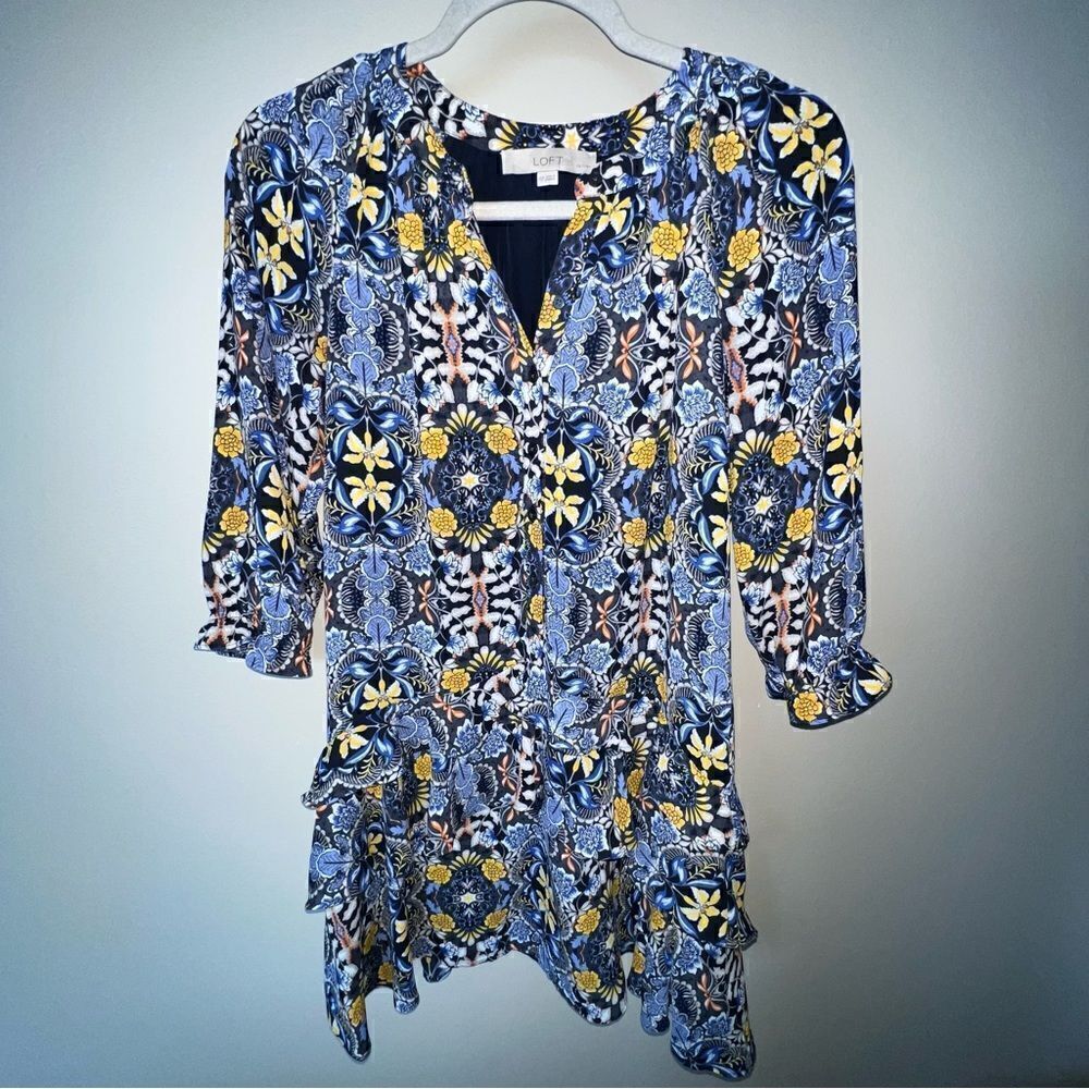 Loft Floral Ruffle Swing Dress - Sz XSP